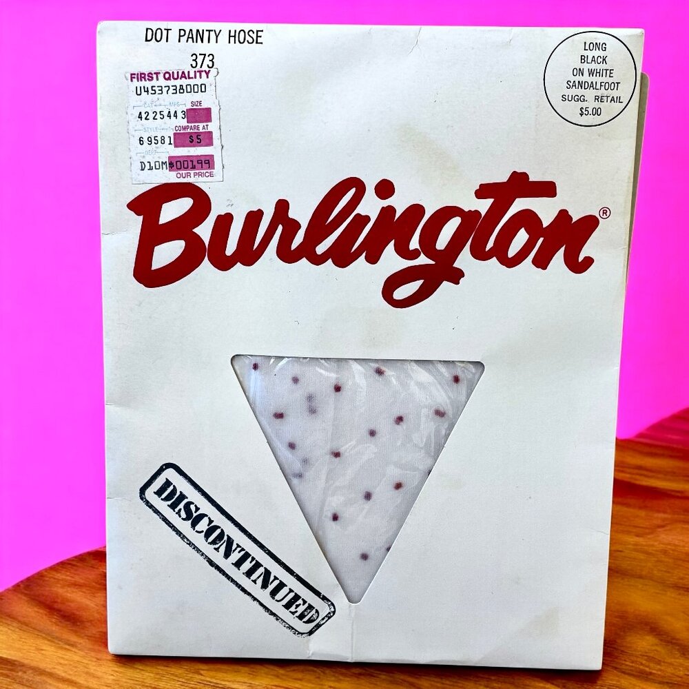 Burlington Vintage Pantyhose WHITE WITH PINK DOTS size Long New